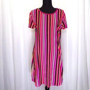 Bobbie Brooks Summer T-Shirt Dress MED Striped Pink White Pullover Mini Golf